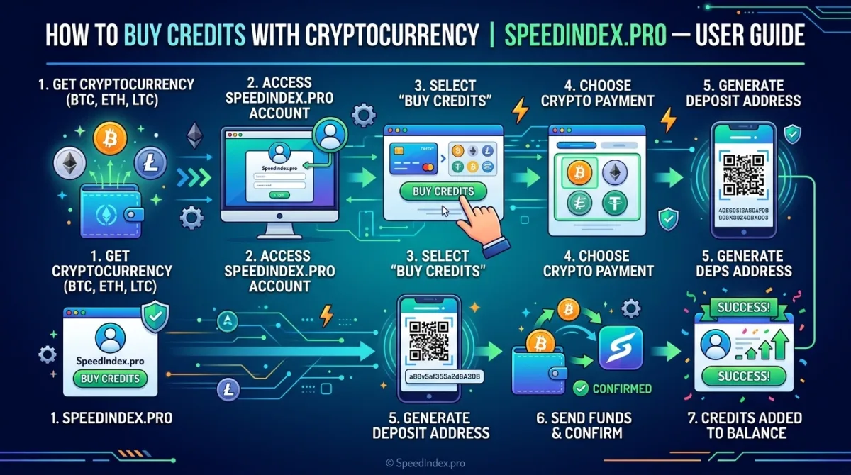 How to Buy Credits with Cryptocurrency SpeedIndex.pro — User Guide